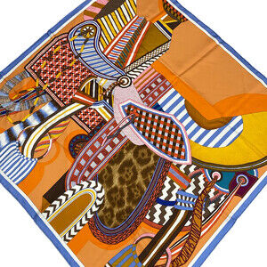 Hermes Carre 90 Orange Light Blue Multi #356383H96B